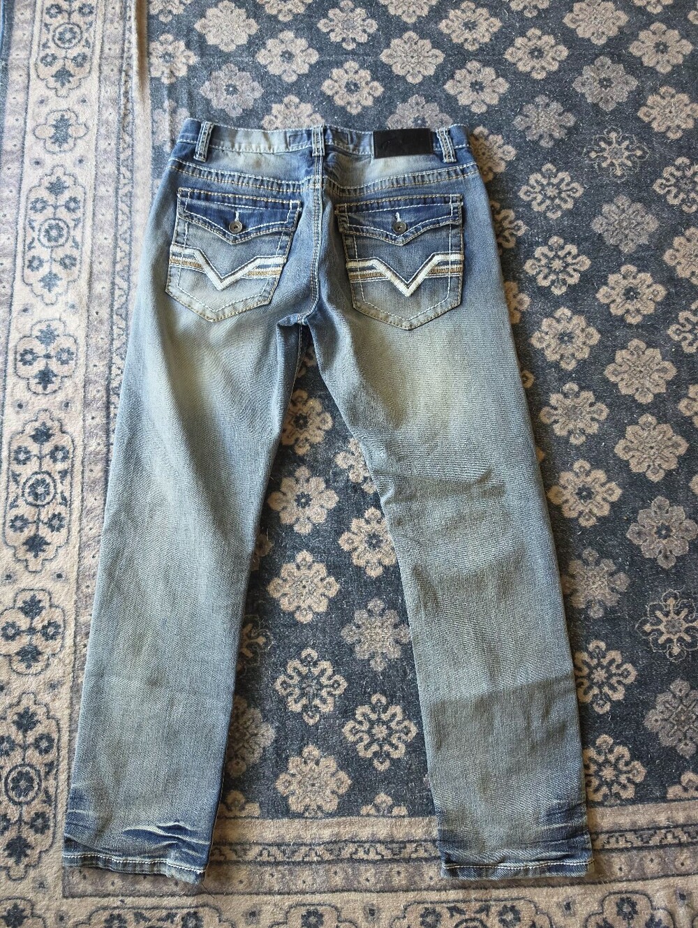 True Luck Jeans Blue Denim Jeans with Tan Stitching